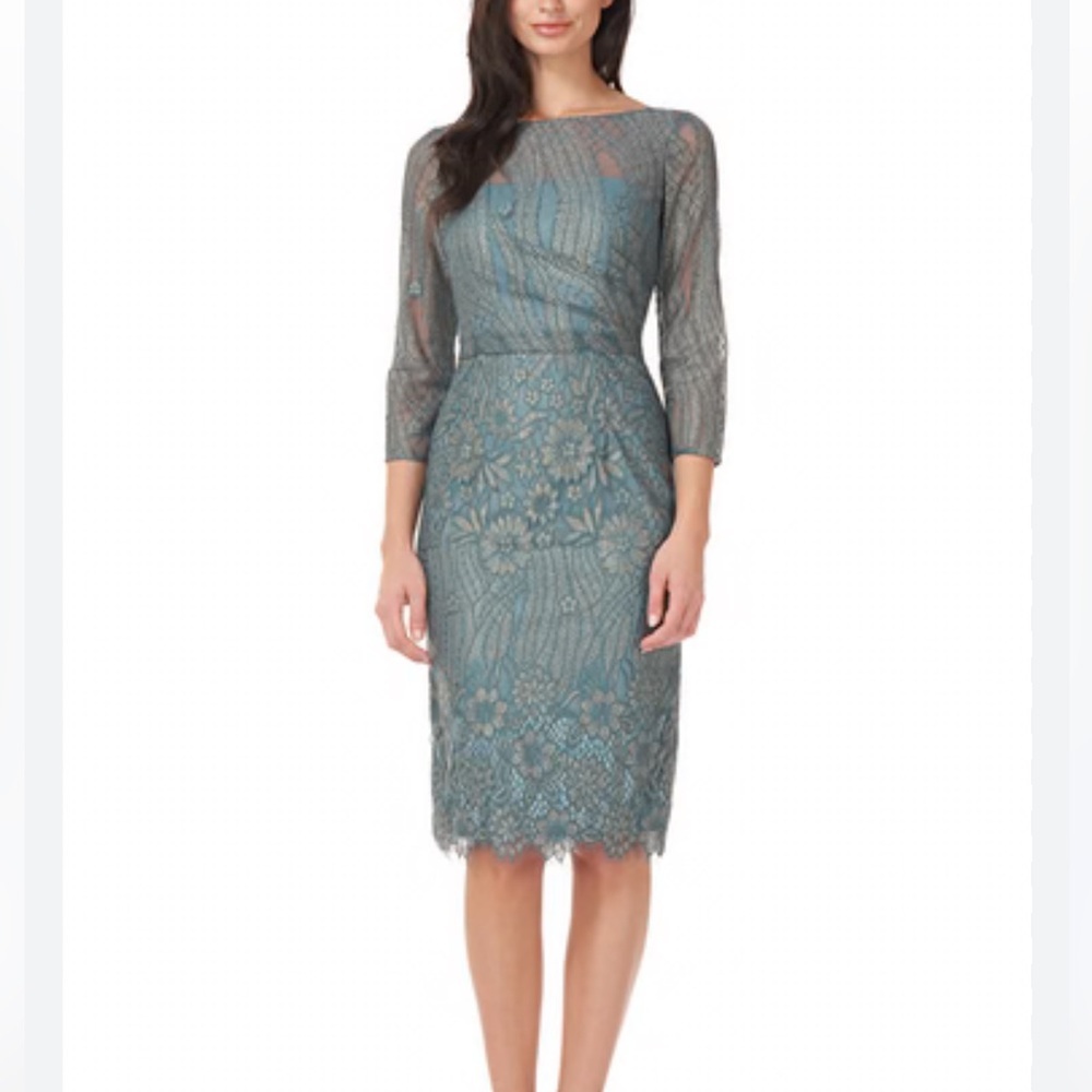 NEW JS Collections Sage Gold Lace Illusion Dress Size 2 Cocktail Formal Party